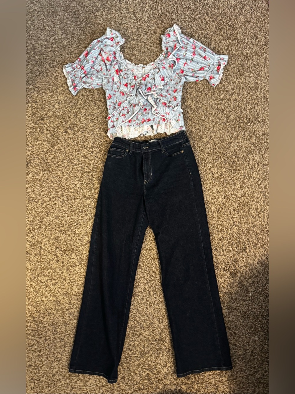 Free People Navy Straight-Leg Jeans